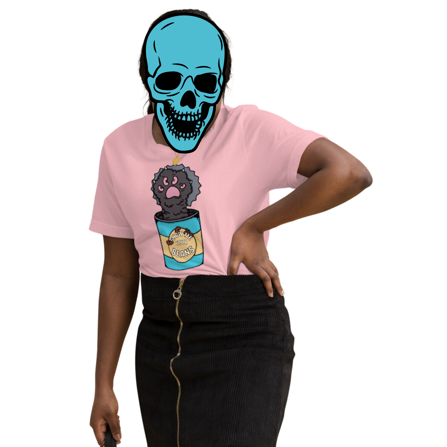 show me your beans t-shirt model in pink - gaslit apparel