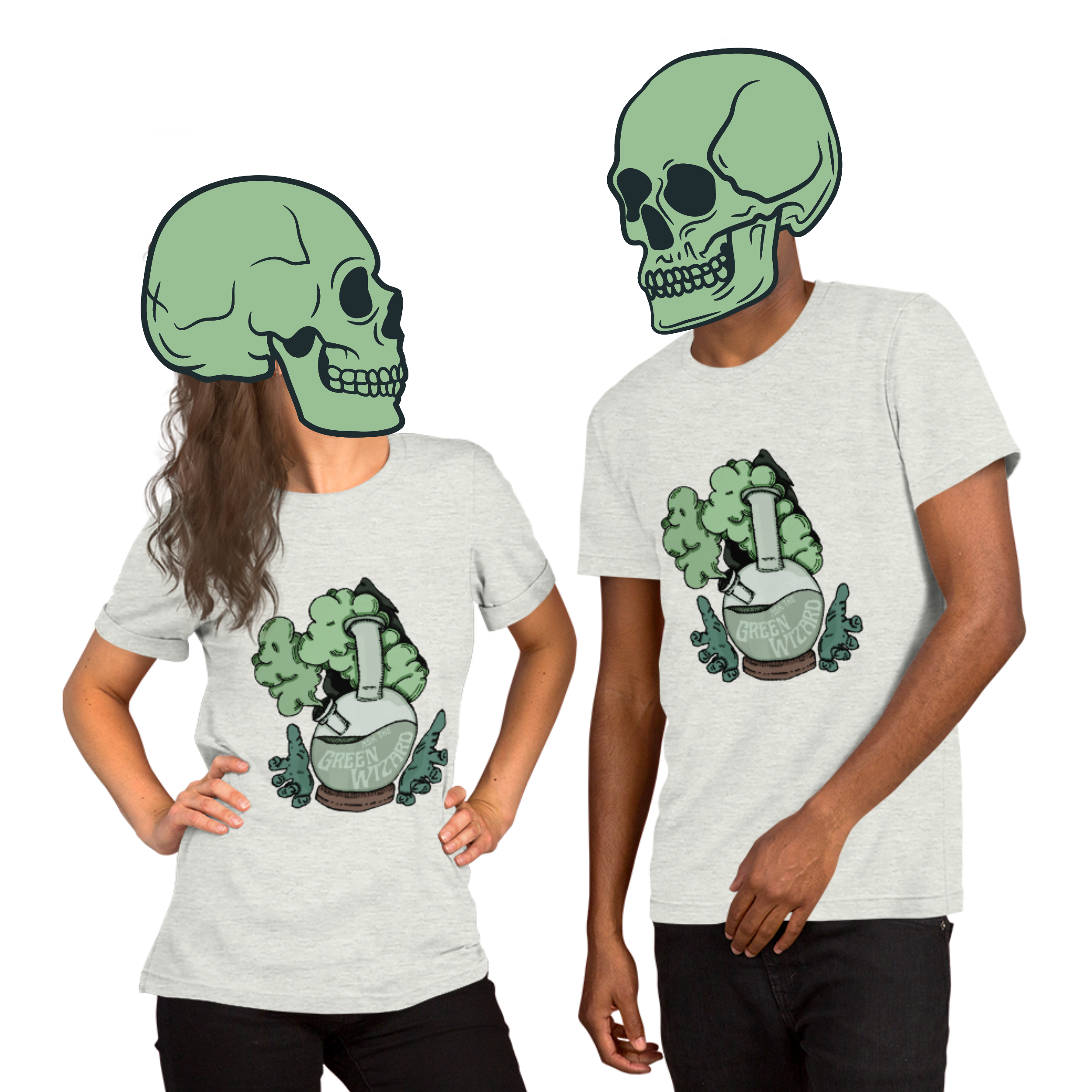 ask the green wizard t-shirt models in white - gaslit apparel