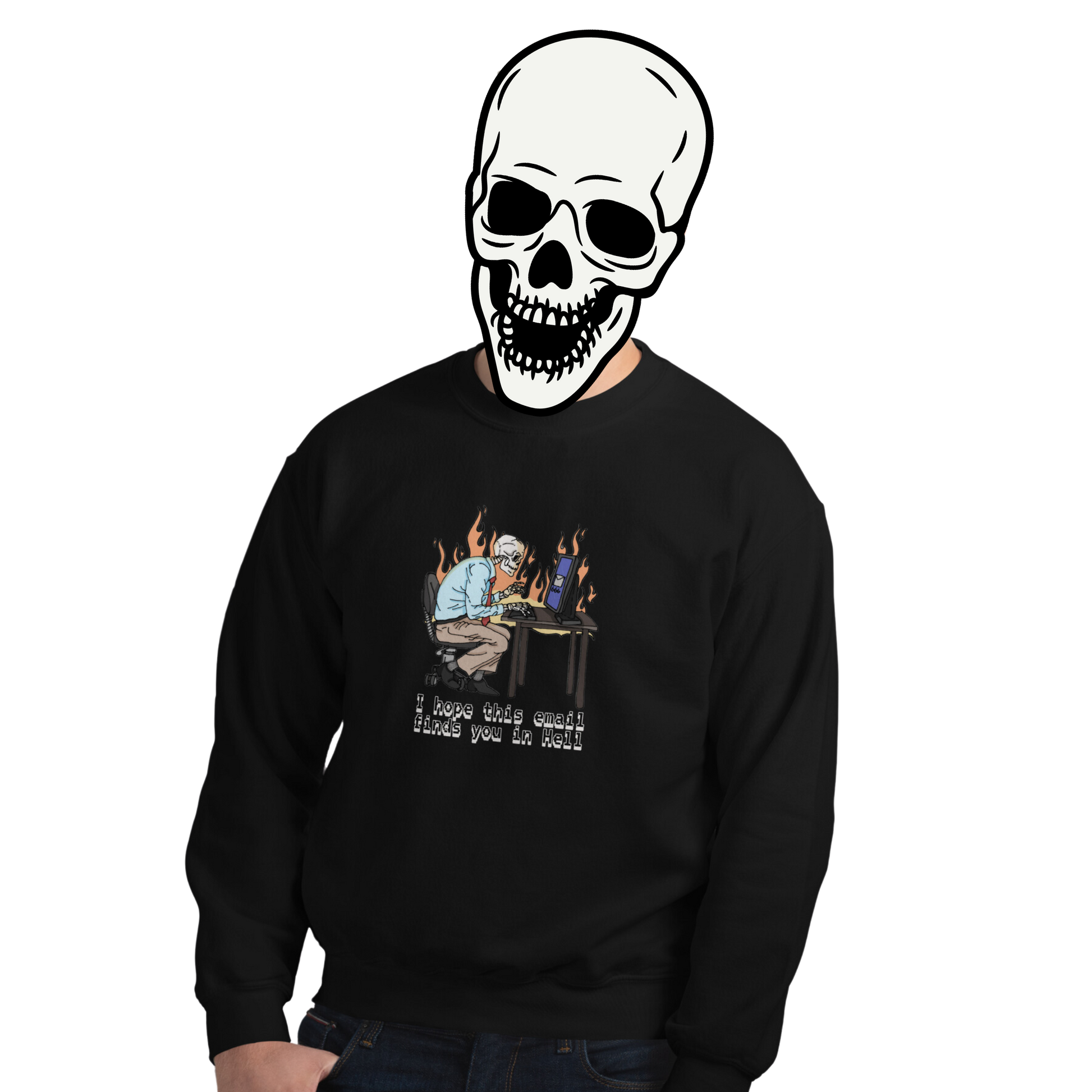i hope this emails finds you in hell sweatshirt model in black - gaslit apparel