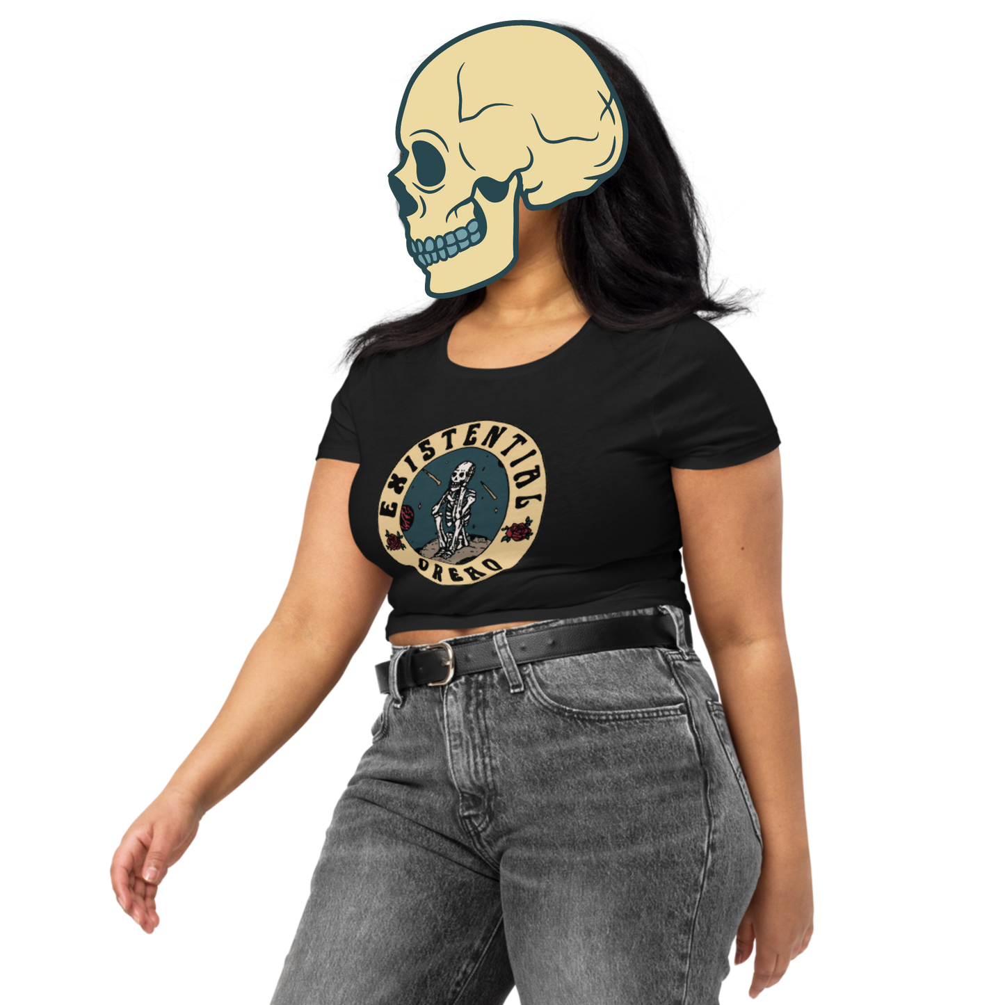 existential dread cropped t-shirt model in black - gaslit apparel