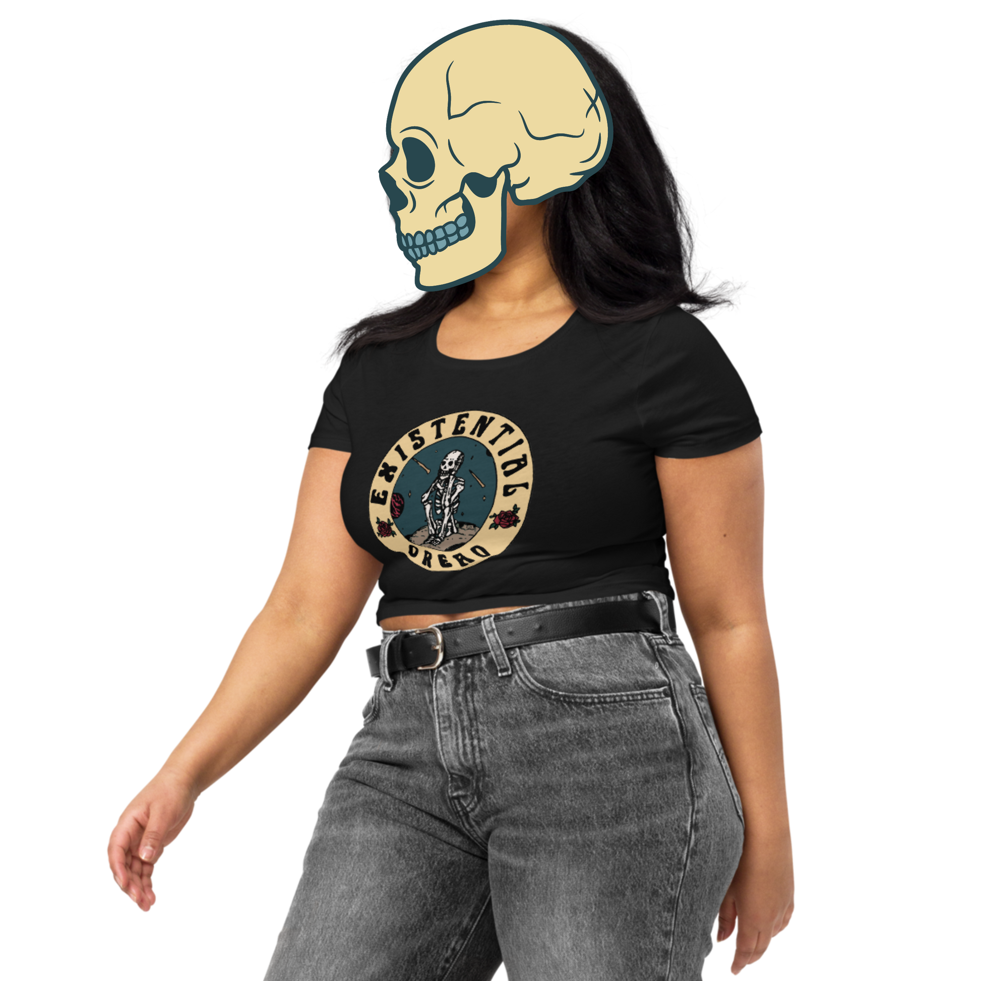 existential dread cropped t-shirt model in black - gaslit apparel
