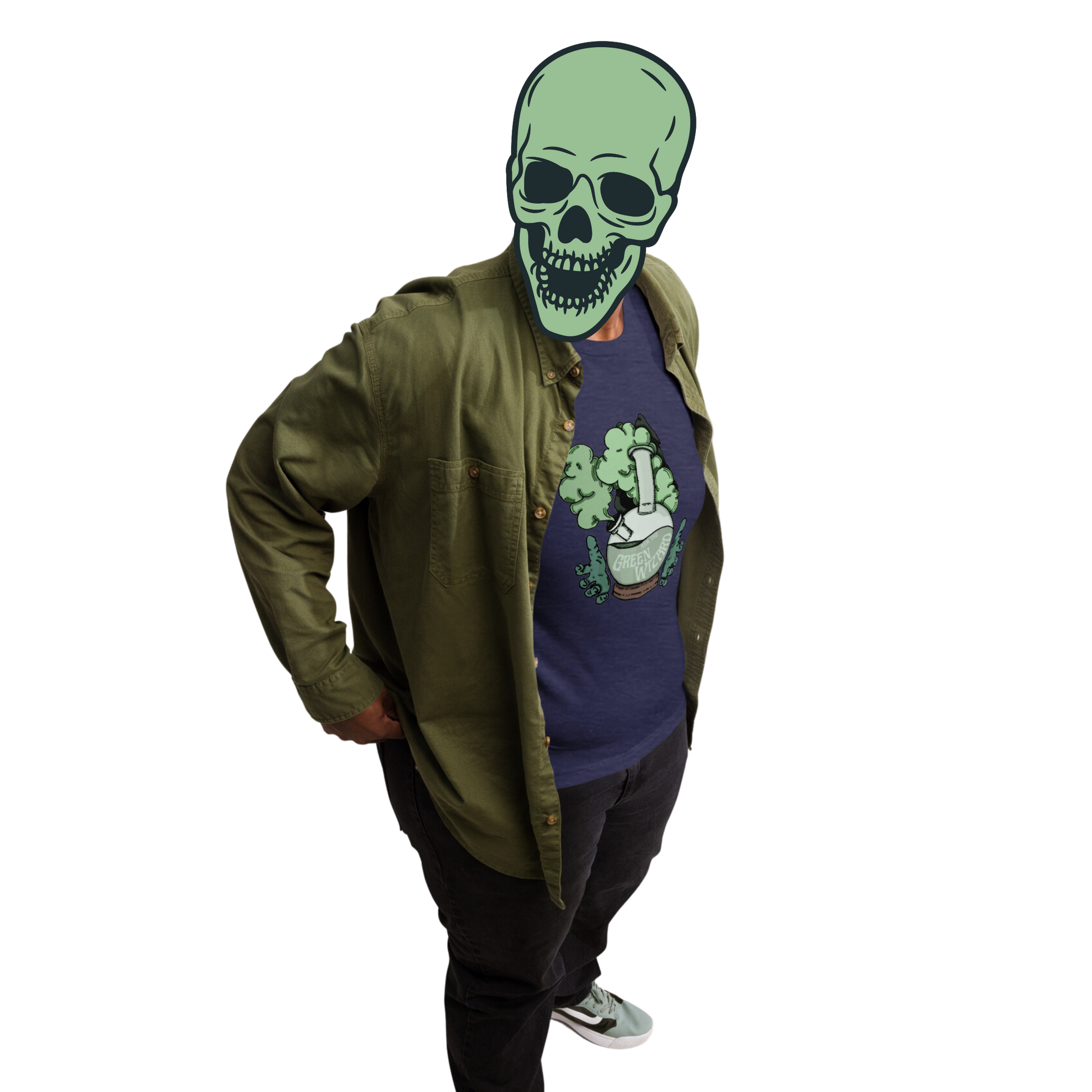 ask the green wizard t-shirt model in navy - gaslit apparel