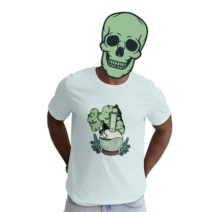 ask the green wizard t-shirt model in ice blue - gaslit apparel