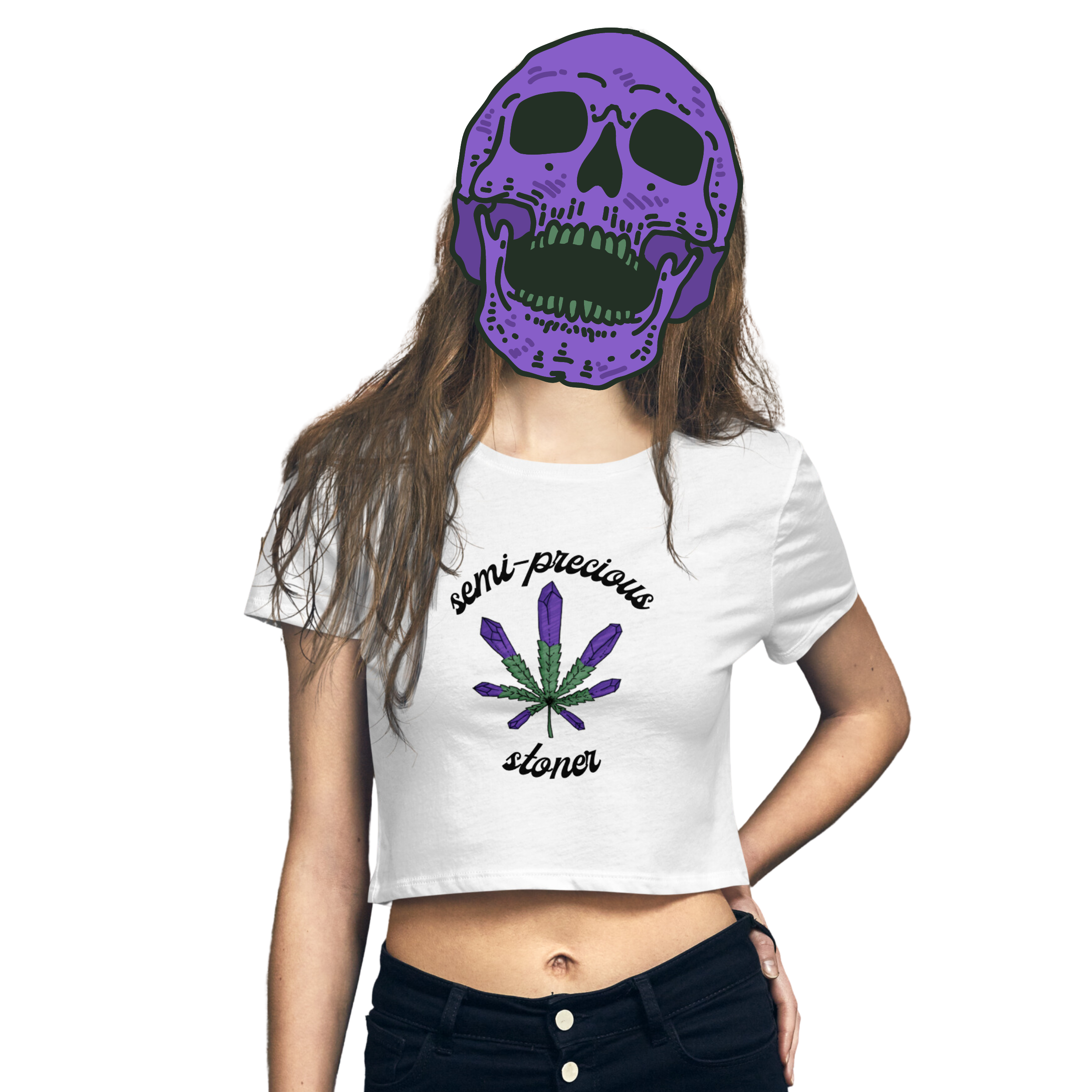 semi-precious stoner cropped t-shirt model in white - gaslit apparel