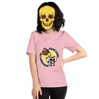 dead inside but caffeinated t-shirt model in pink - gaslit apparel