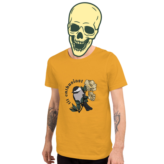 tit enthusiast t-shirt model in mustard - gaslit apparel
