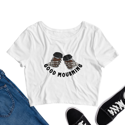 good mourning cropped t-shirt in white - gaslit apparel