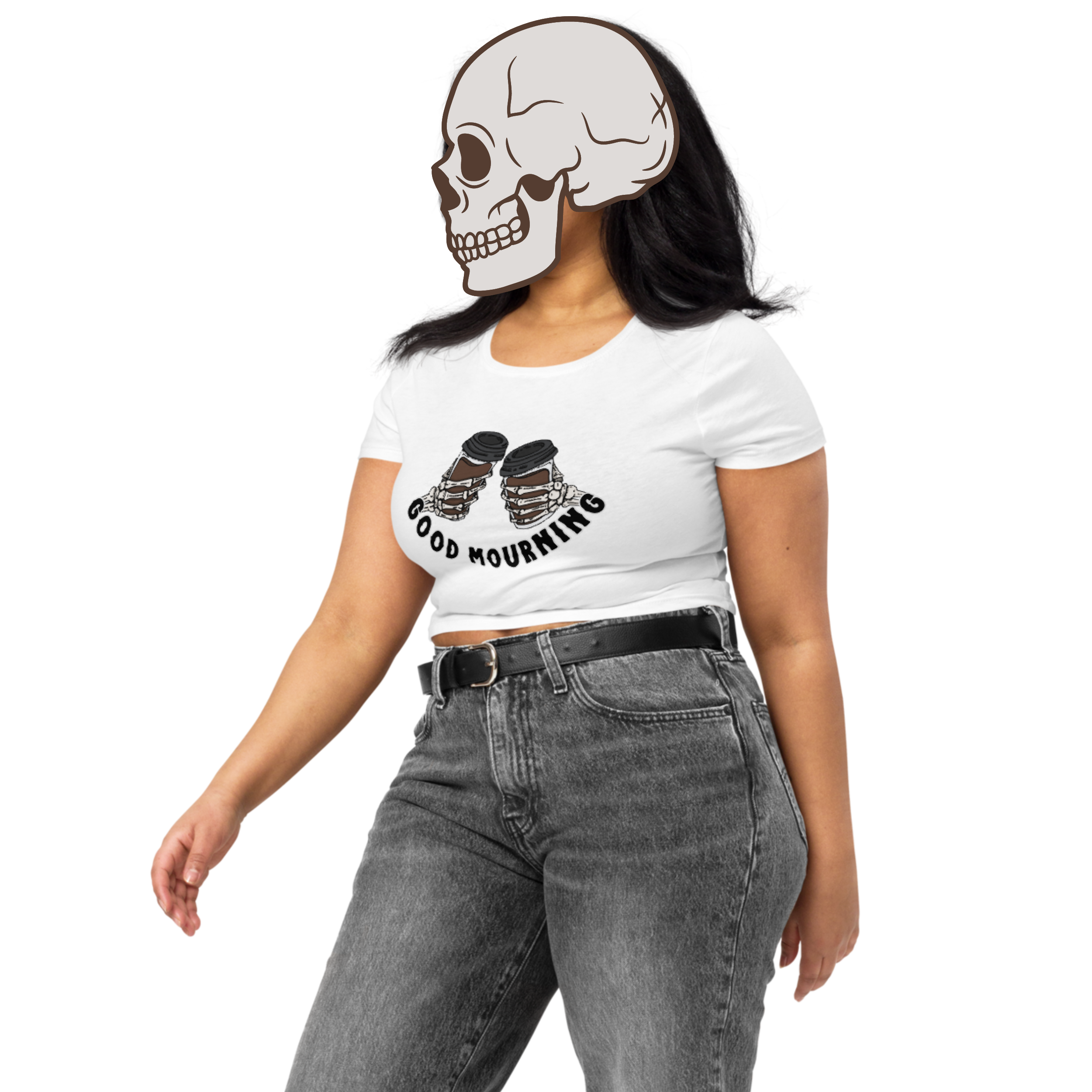 good mourning cropped t-shirt model in white - gaslit apparel