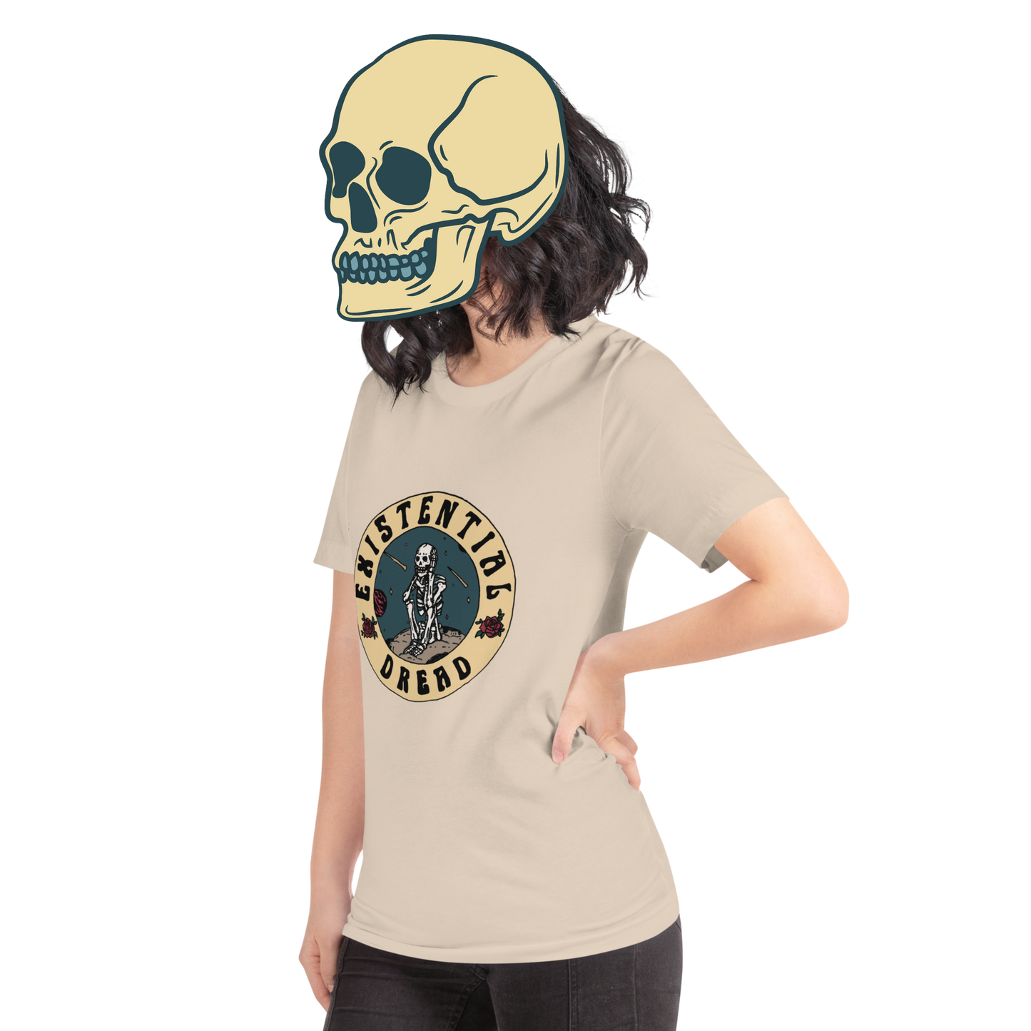 existential dread t-shirt model in cream - gaslit apparel