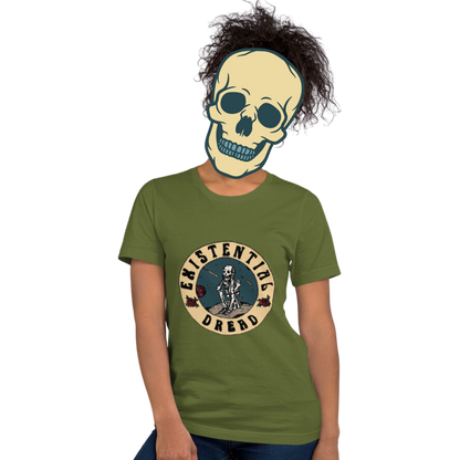 existential dread t-shirt model in olive - gaslit apparel