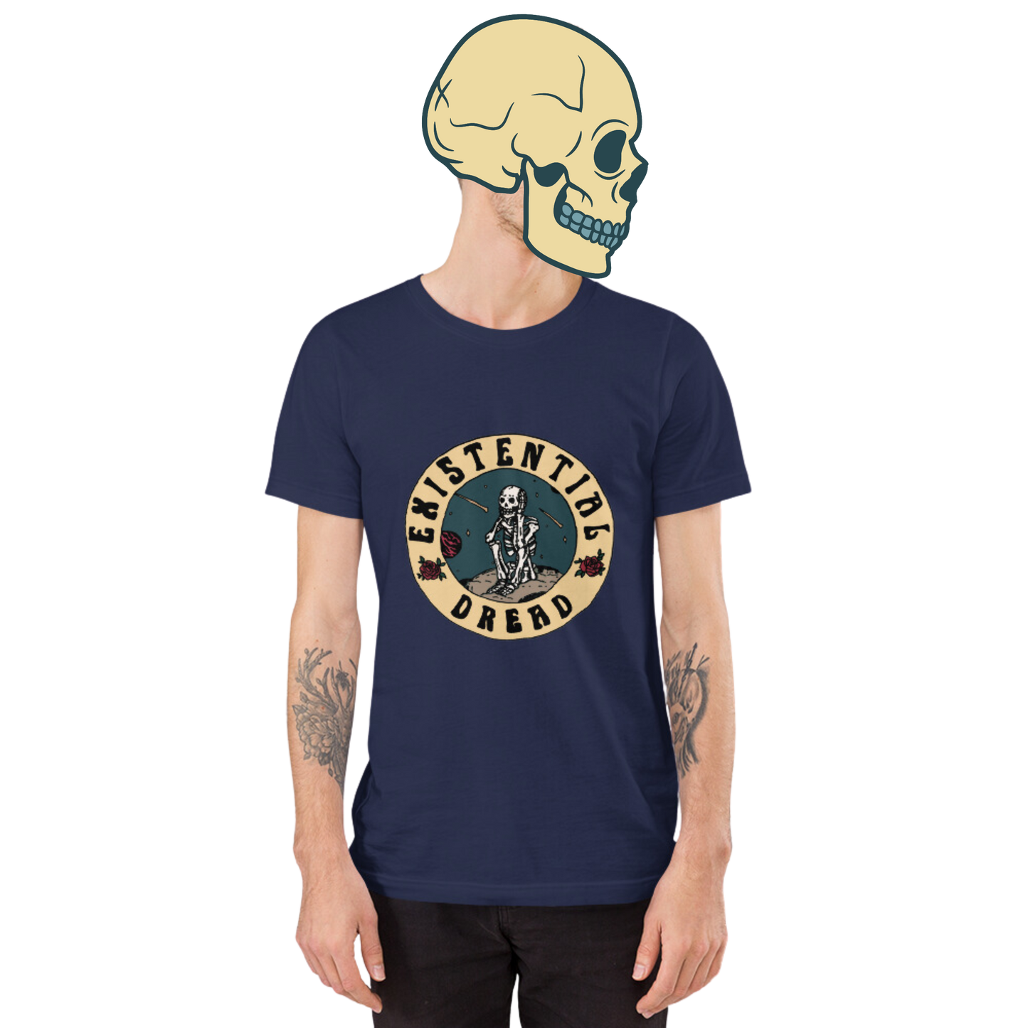 existential dread t-shirt model in navy - gaslit apparel