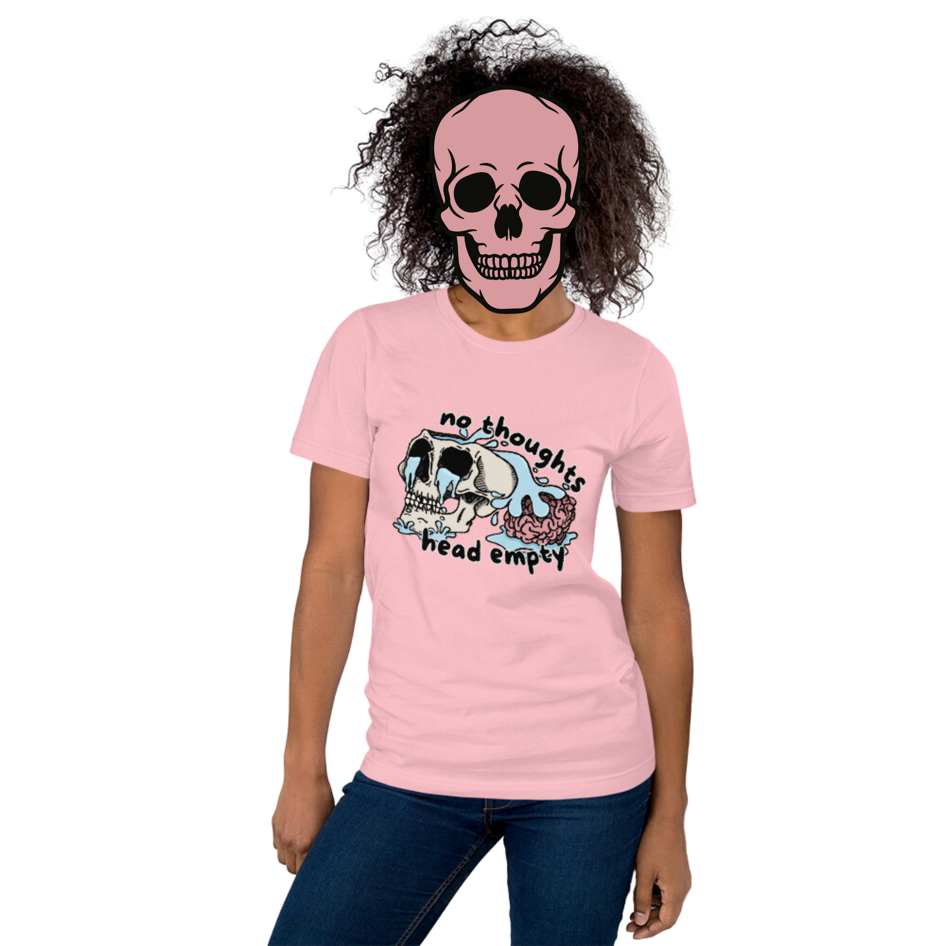 no thoughts head empty t-shirt model in pink - gaslit apparel
