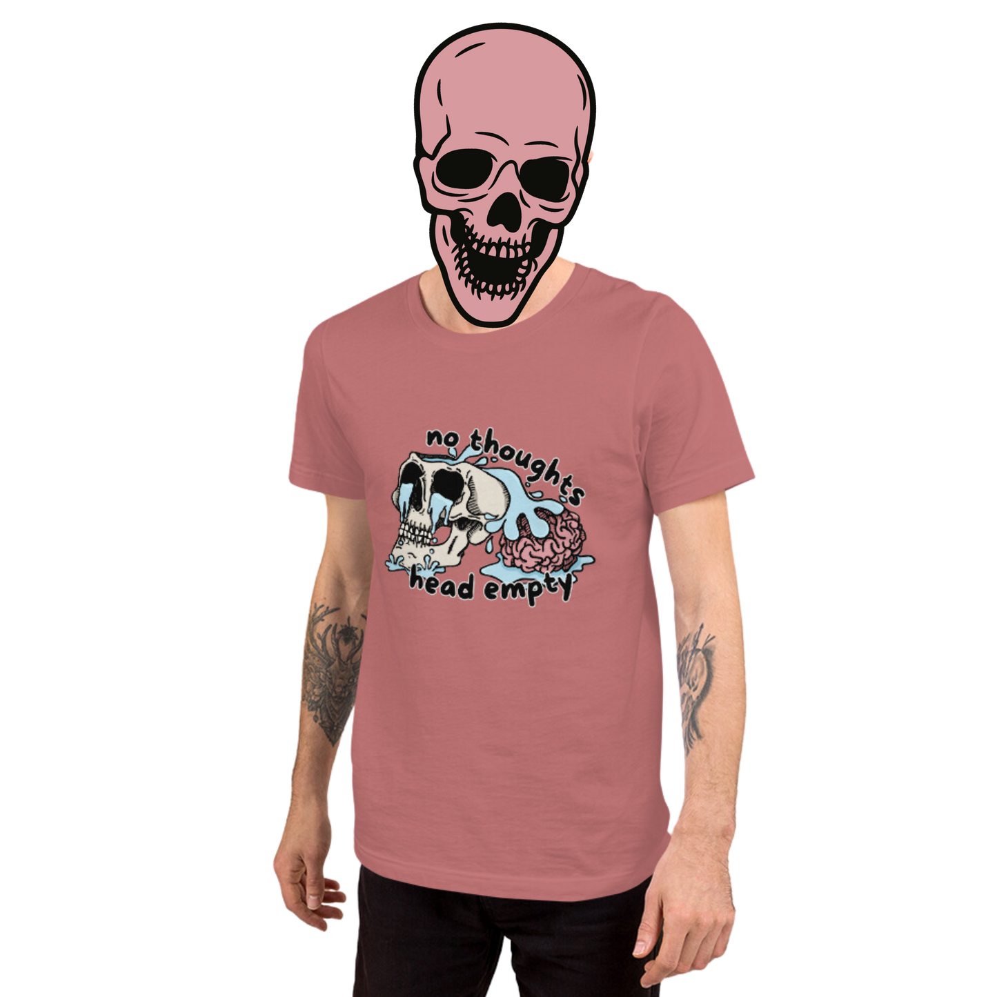 no thoughts head empty t-shirt model in mauve - gaslit apparel