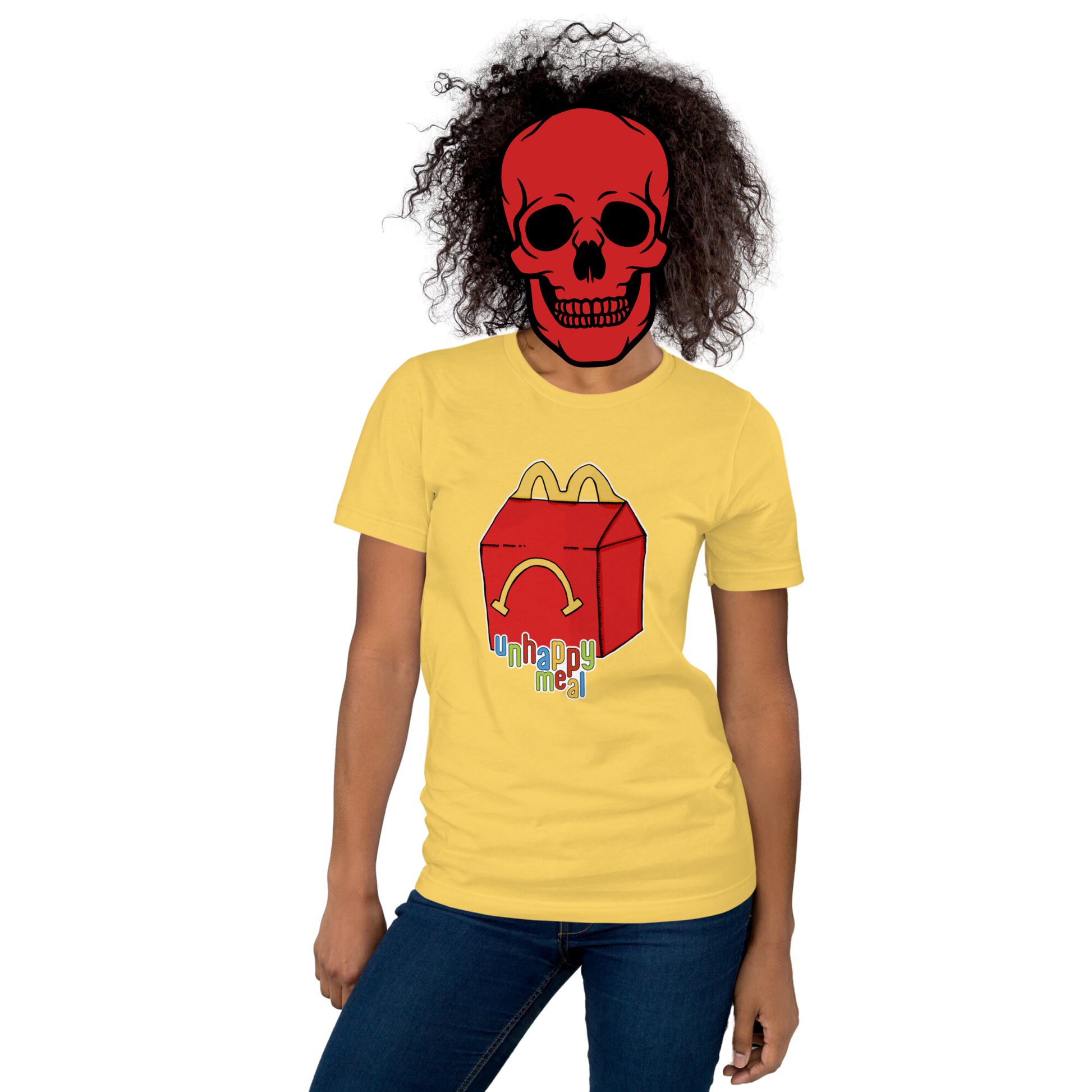 unhappy meal t-shirt model in yellow - gaslit apparel