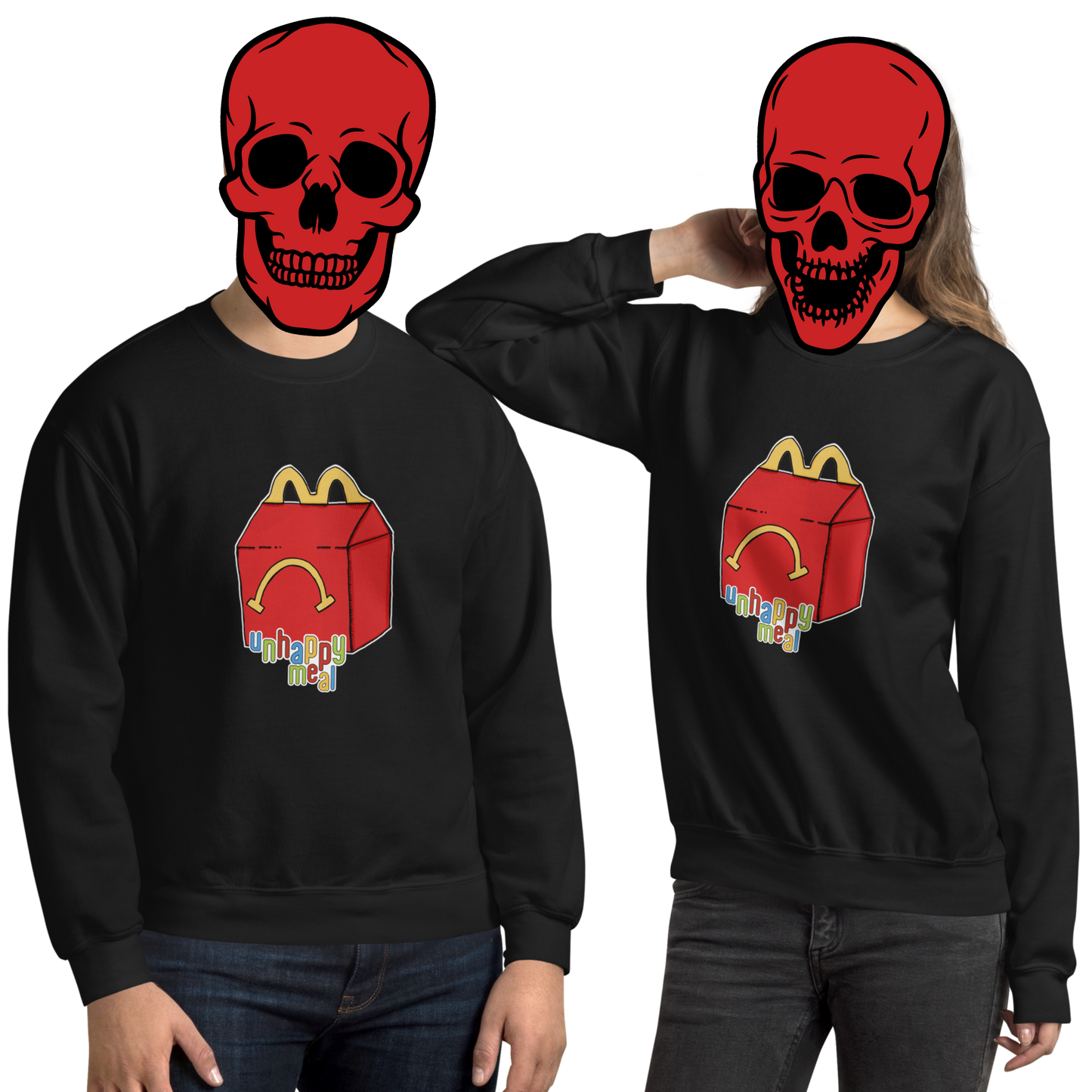 unhappy meal sweatshirt models in black - gaslit apparel