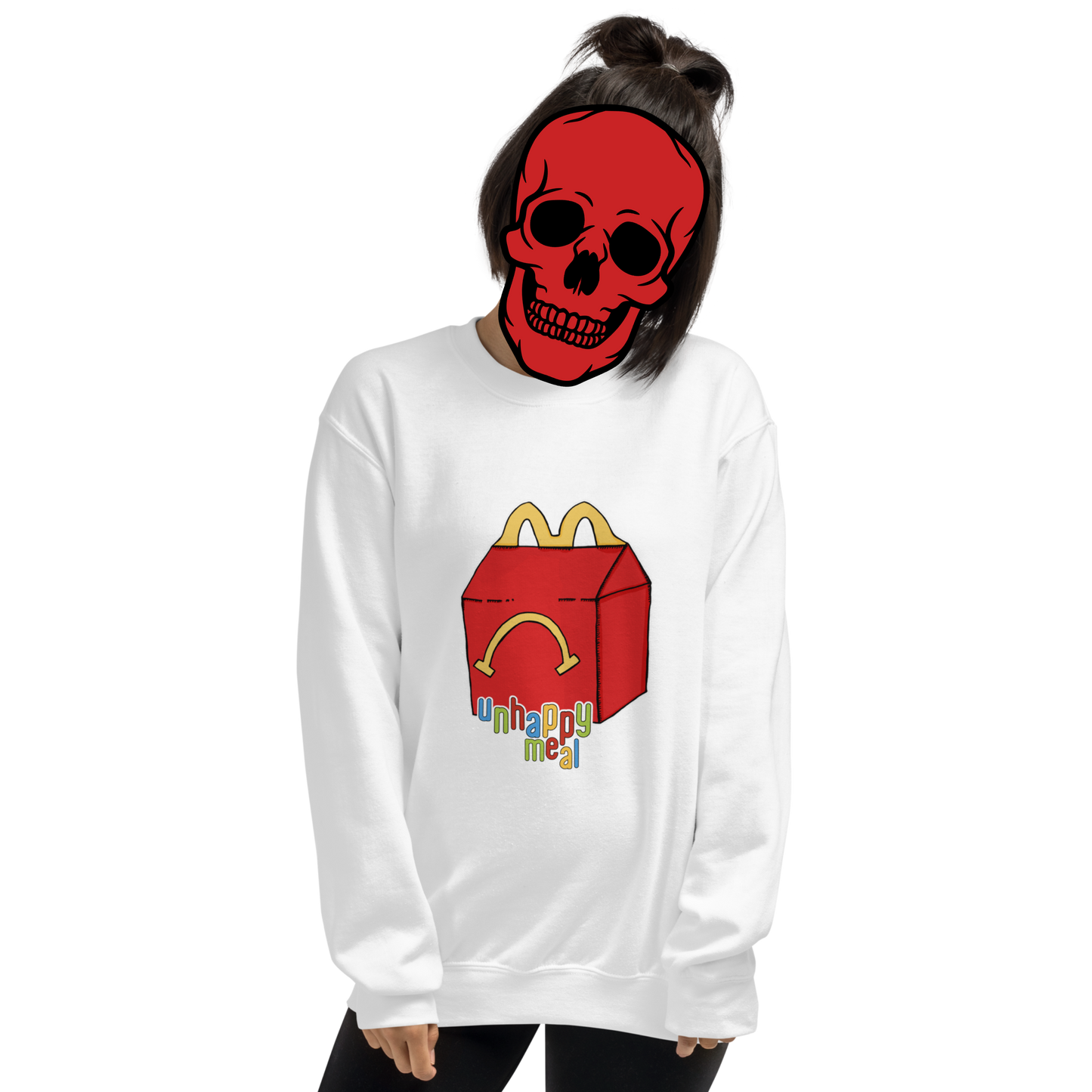 unhappy meal sweatshirt model in white - gaslit apparel