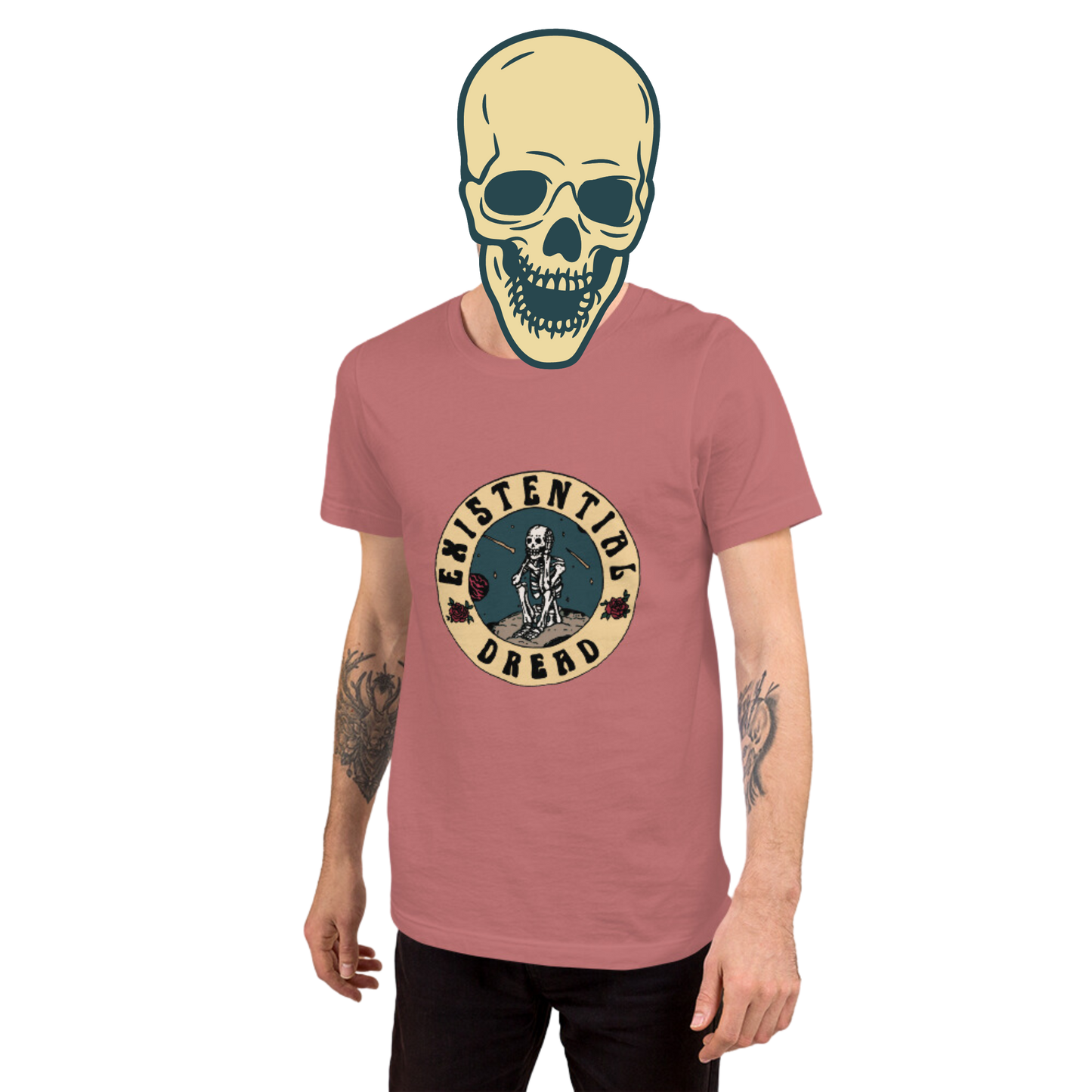 existential dread t-shirt model in mauve - gaslit apparel