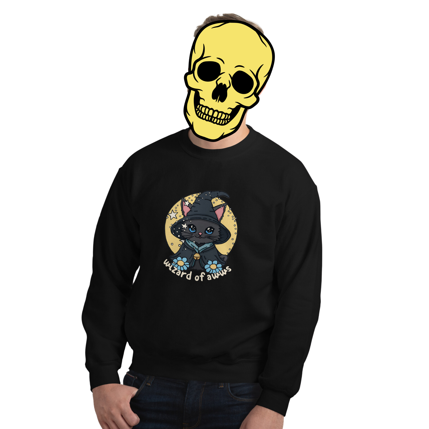wizard of awws sweatshirt model in black - gaslit apparel