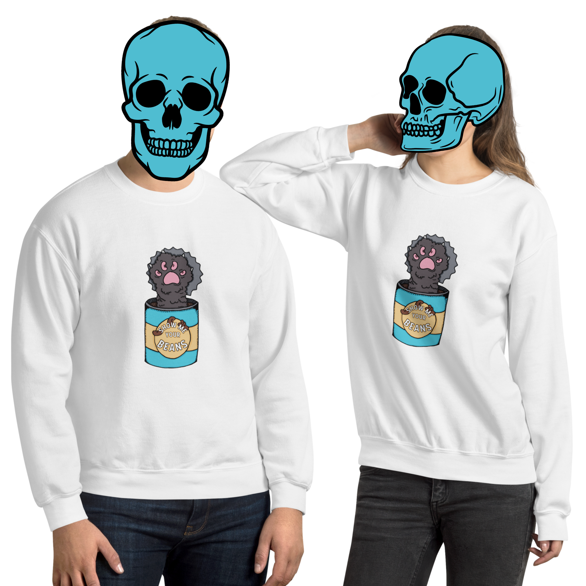 show me your beans sweatshirt models in white - gaslit apparel