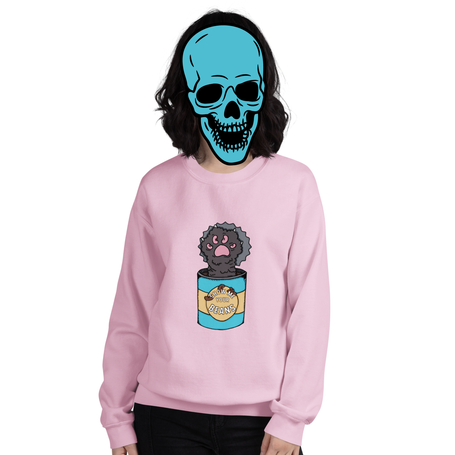show me your beans sweatshirt model in pink - gaslit apparel