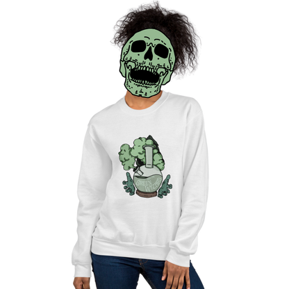 ask the green wizard sweatshirt model in white - gaslit apparel