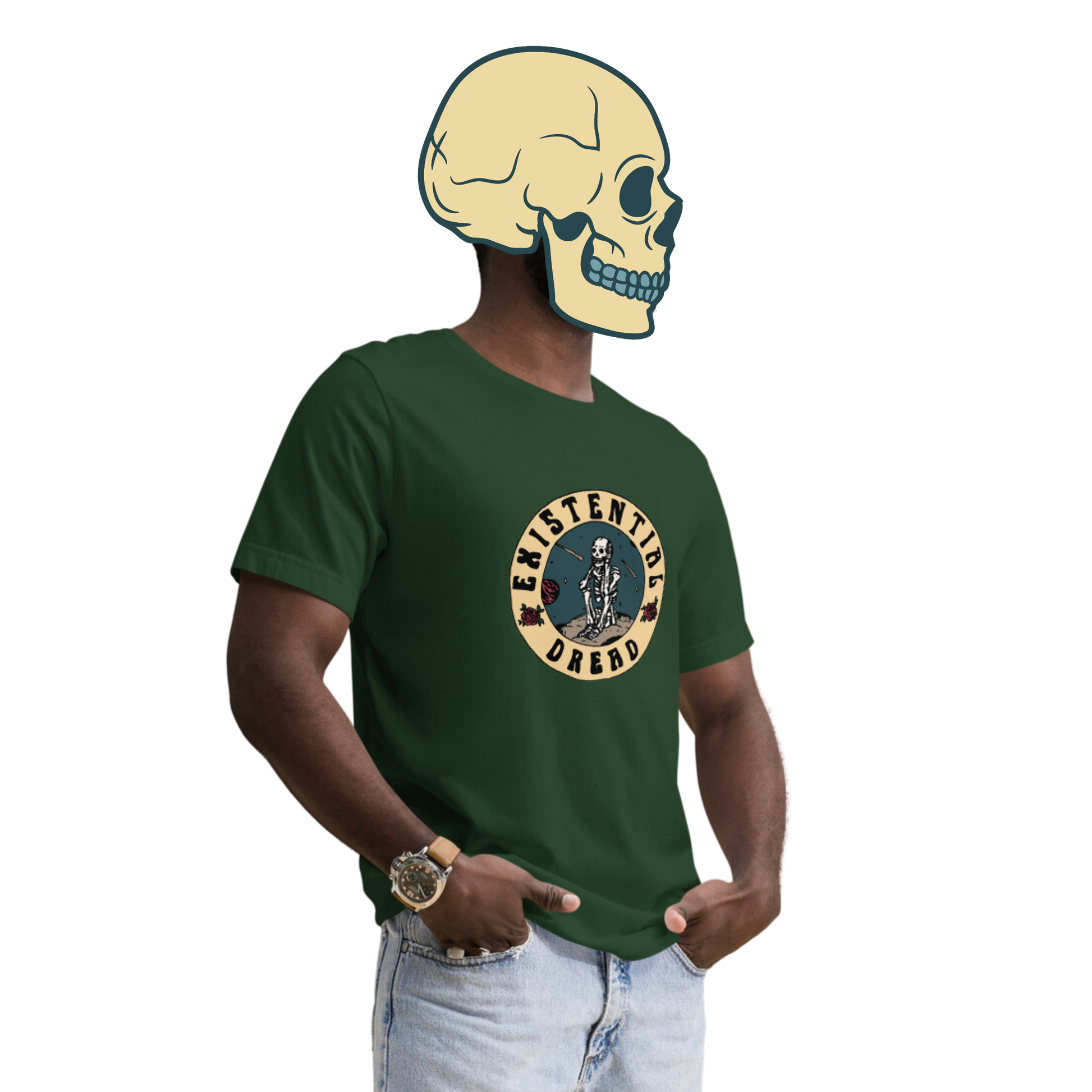 existential dread t-shirt model in forest - gaslit apparel