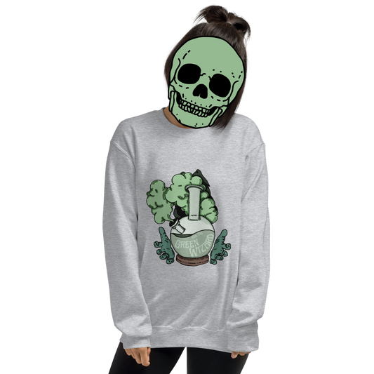ask the green wizard sweatshirt model in light grey - gaslit apparel