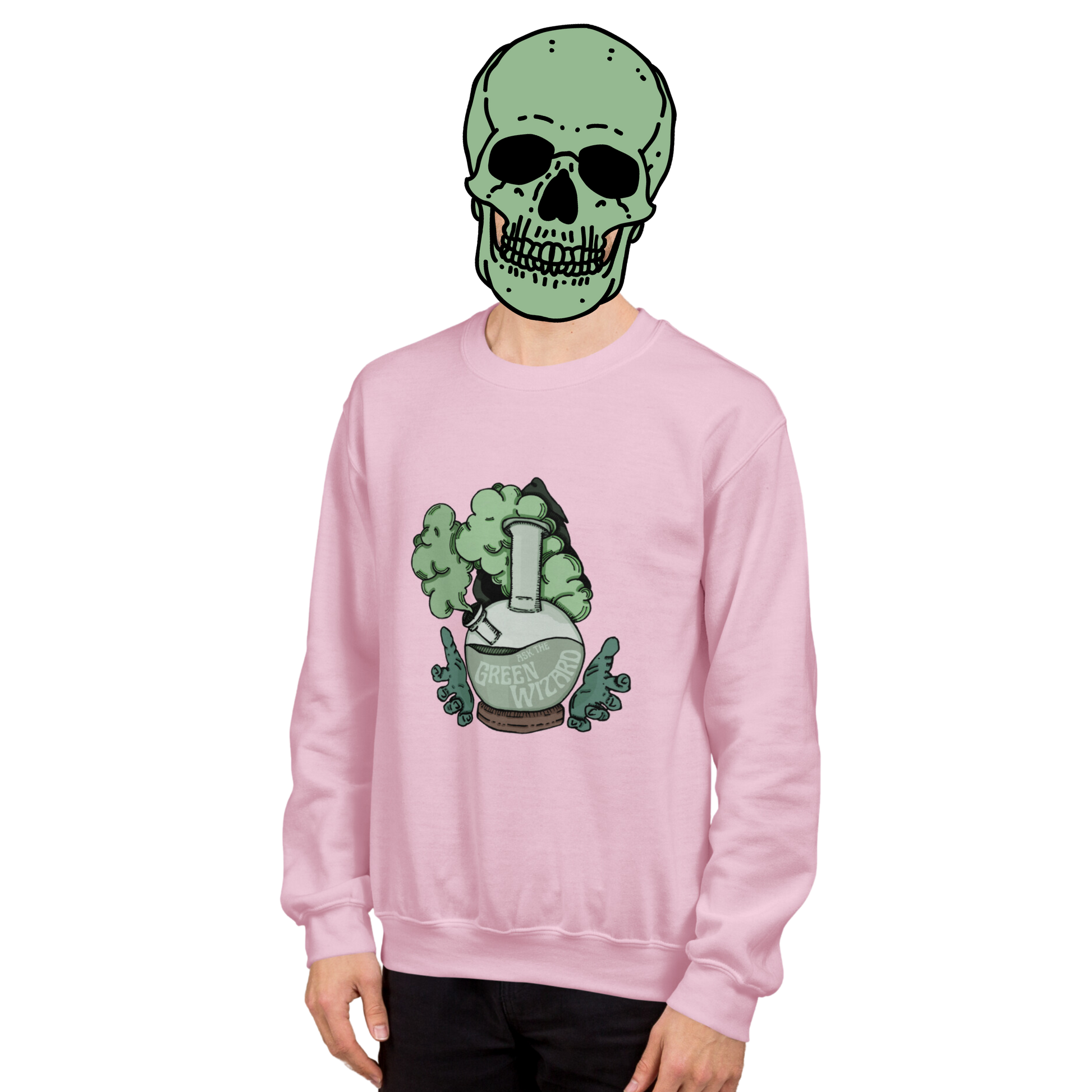 ask the green wizard sweatshirt model in pink - gaslit apparel