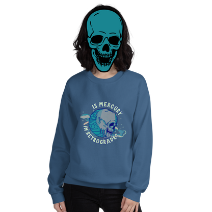 is mercury in retrograde? sweatshirt model in indigo - gaslit apparel