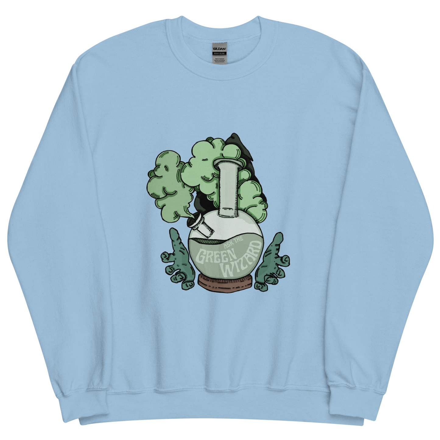 ask the green wizard sweatshirt in light blue - gaslit apparel