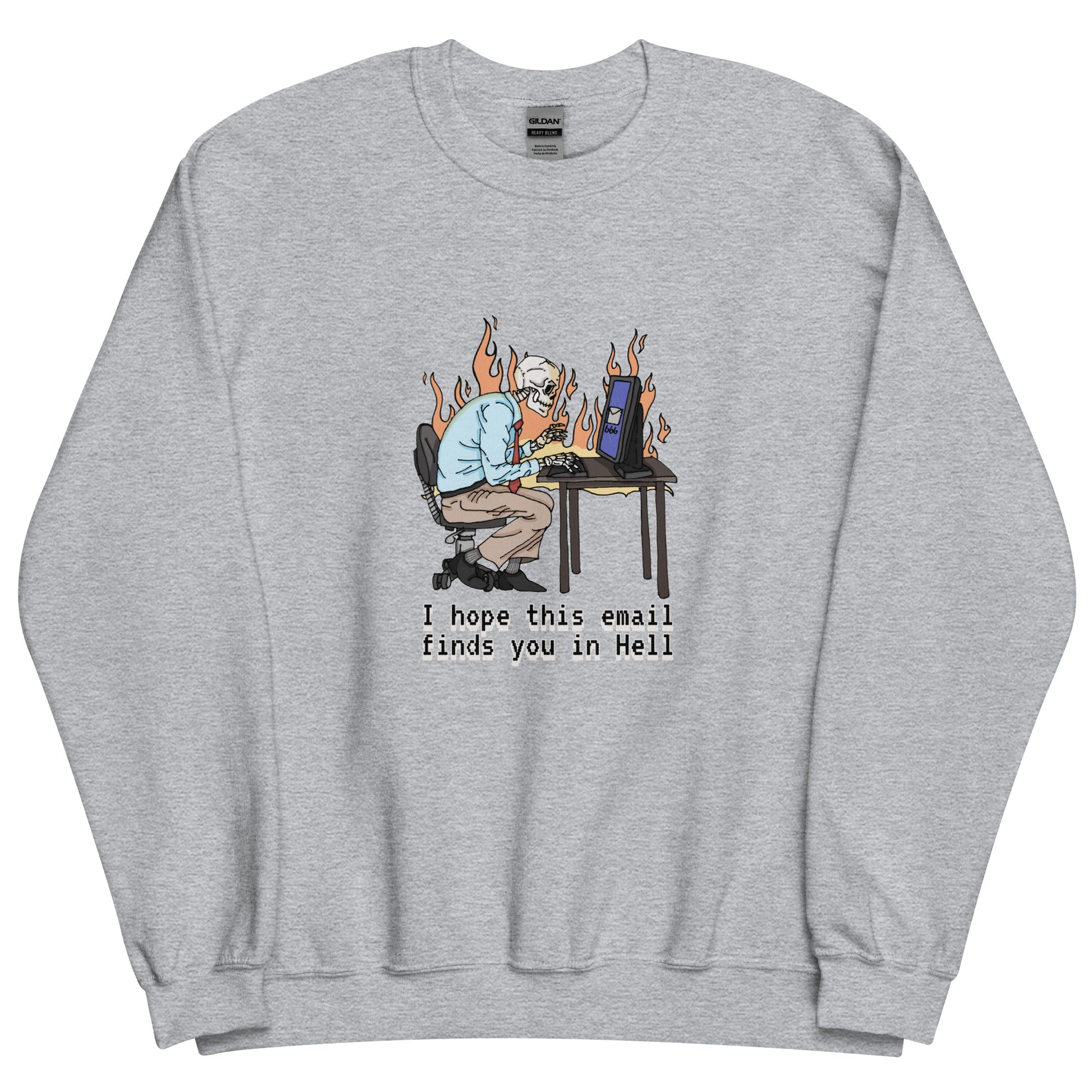 i hope this emails finds you in hell sweatshirt in light grey - gaslit apparel