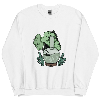 ask the green wizard sweatshirt in white - gaslit apparel