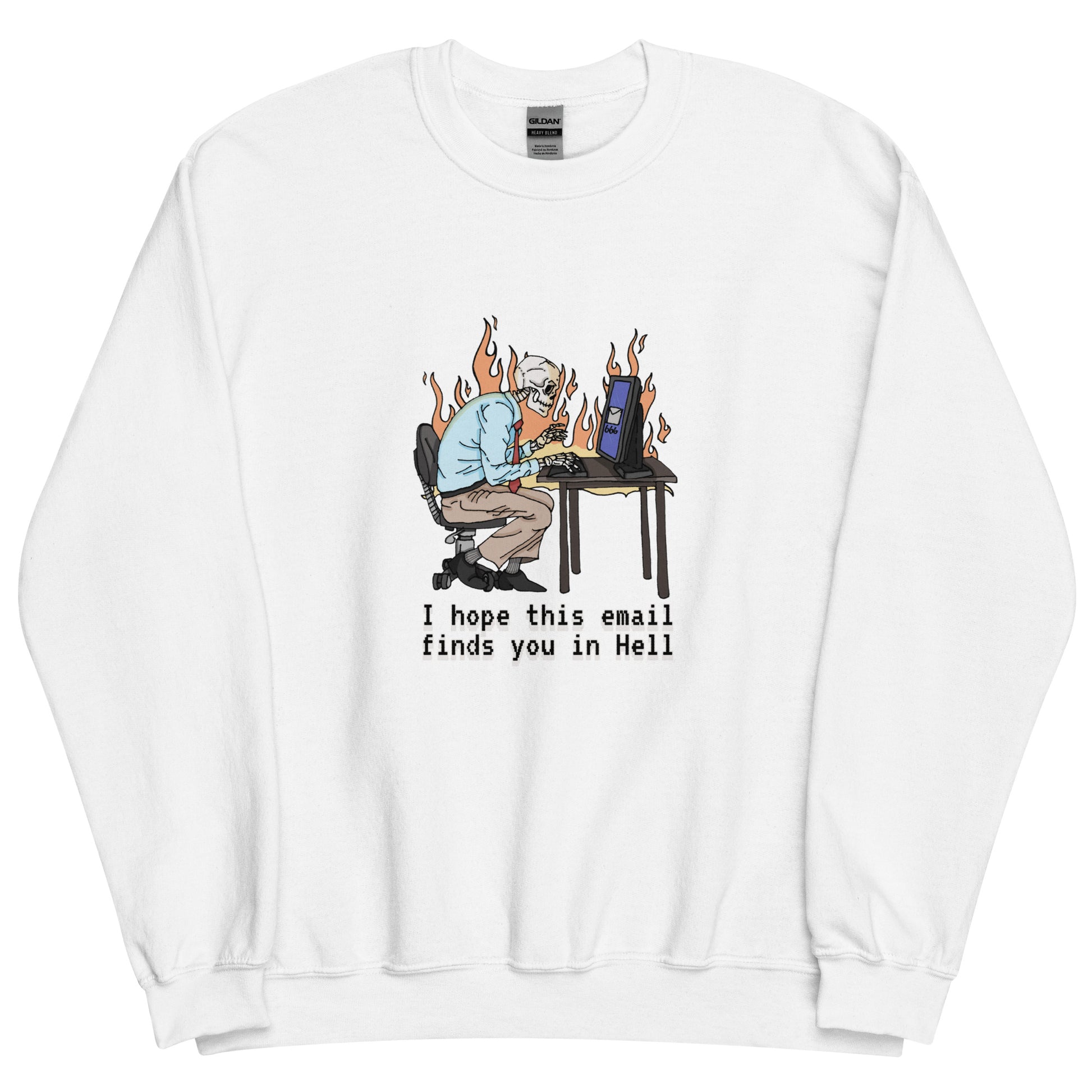 i hope this emails finds you in hell sweatshirt in white - gaslit apparel