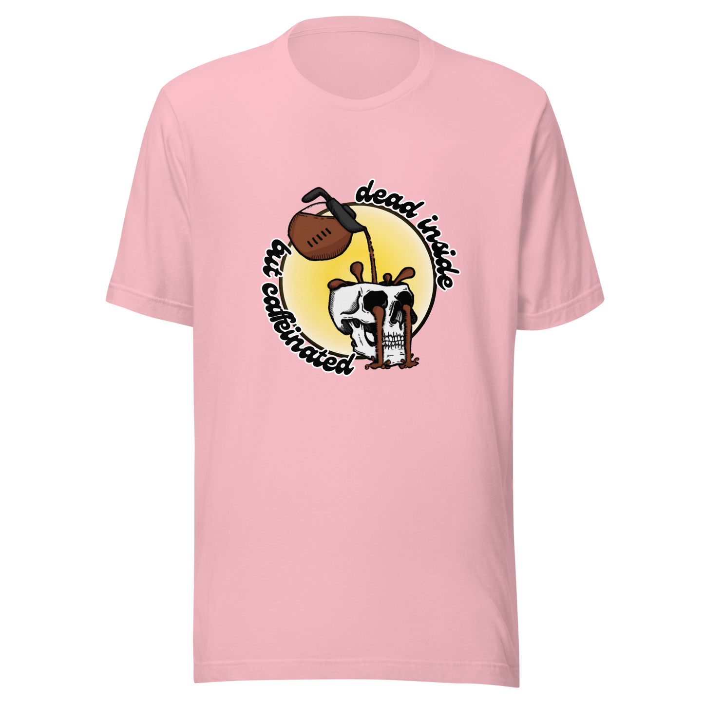 dead inside but caffeinated t-shirt in pink - gaslit apparel